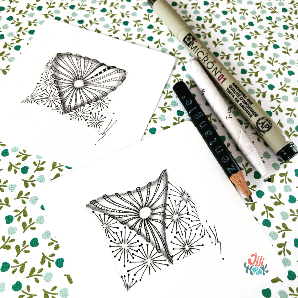 tile zentangle carré 9x9 cm dessin avec feutre micron