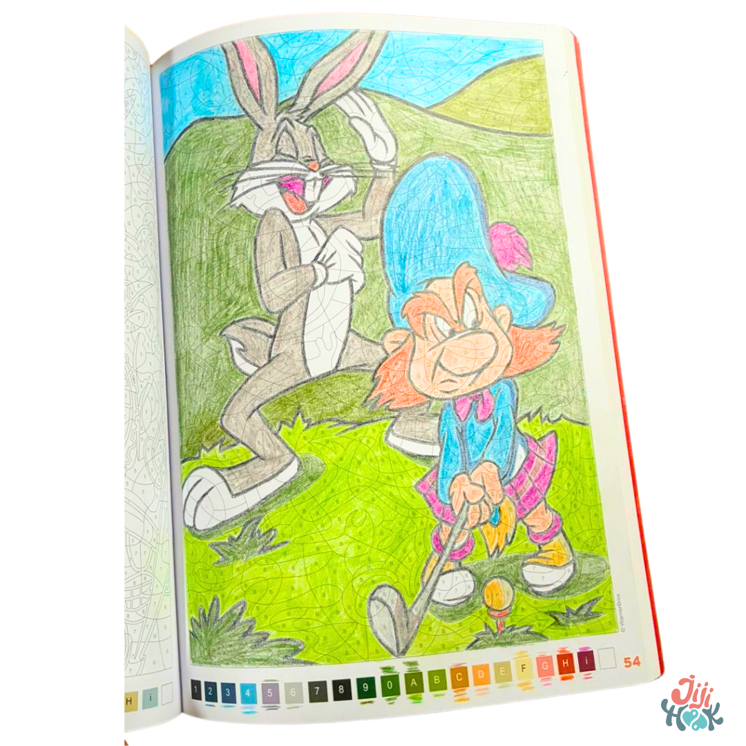 Couverture du cahier de coloriage adulte Looney Tunes Tome 3 Coloriages Mystères, éditions Hachette Heroes – livre de coloriage anti-stress