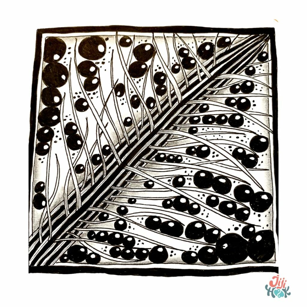 une tuile zentangle avec un motif en noir et blanc, motif zentangle et émotions