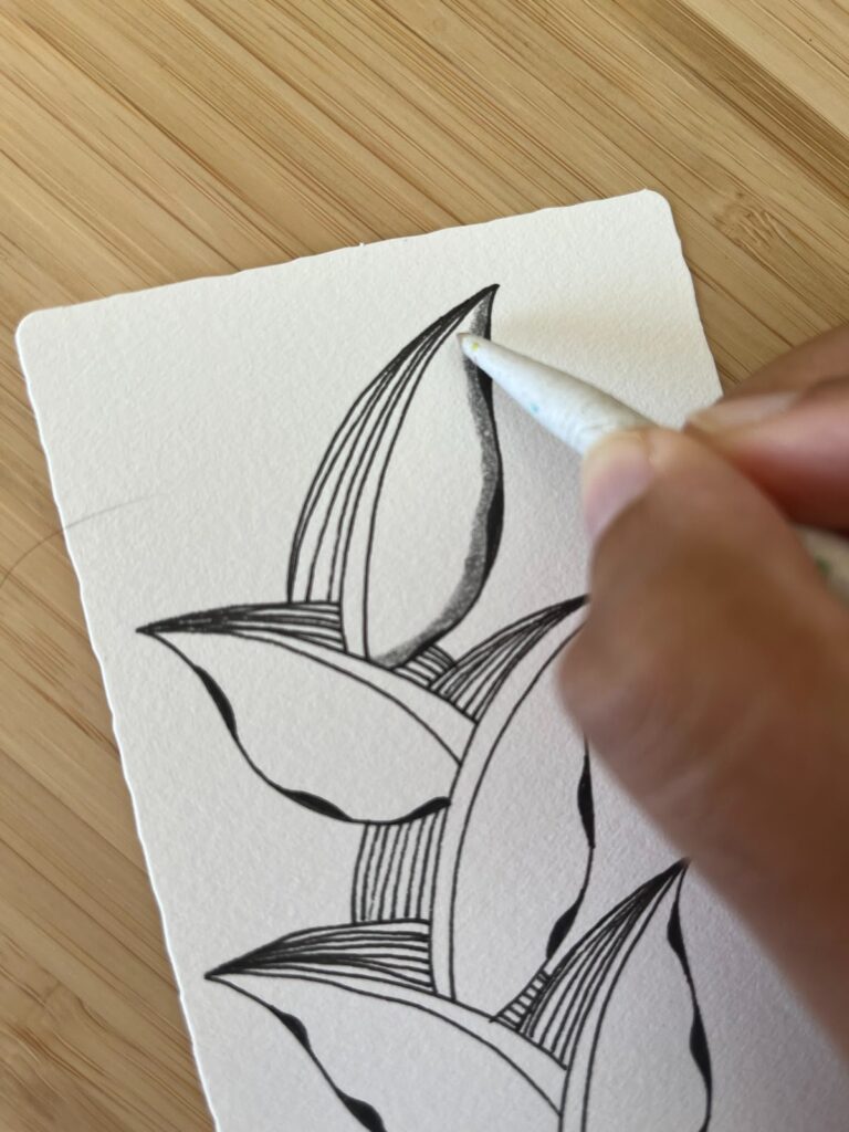 Photo du motif Foundabout avec ajout d’ombres au crayon pour créer du relief, tutoriel en image - www.jijihook.fr