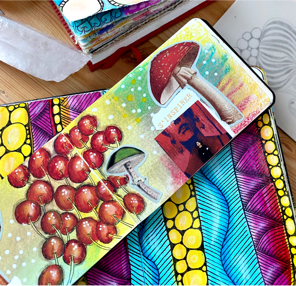 motifs Zentangle originaux poke root colorés avec collage artistique