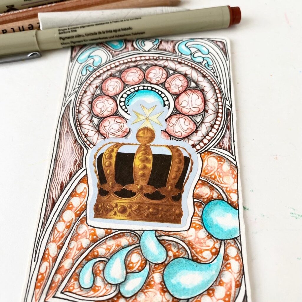 motifs Zentangle originaux avec formes organiques et couleurs turquoise et orange