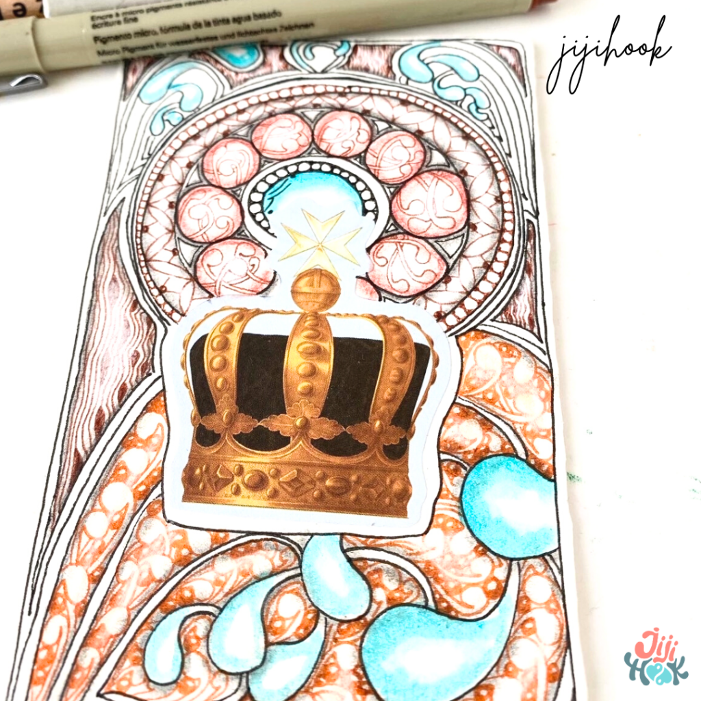 motifs Zentangle originaux avec formes organiques et couleurs turquoise et orange