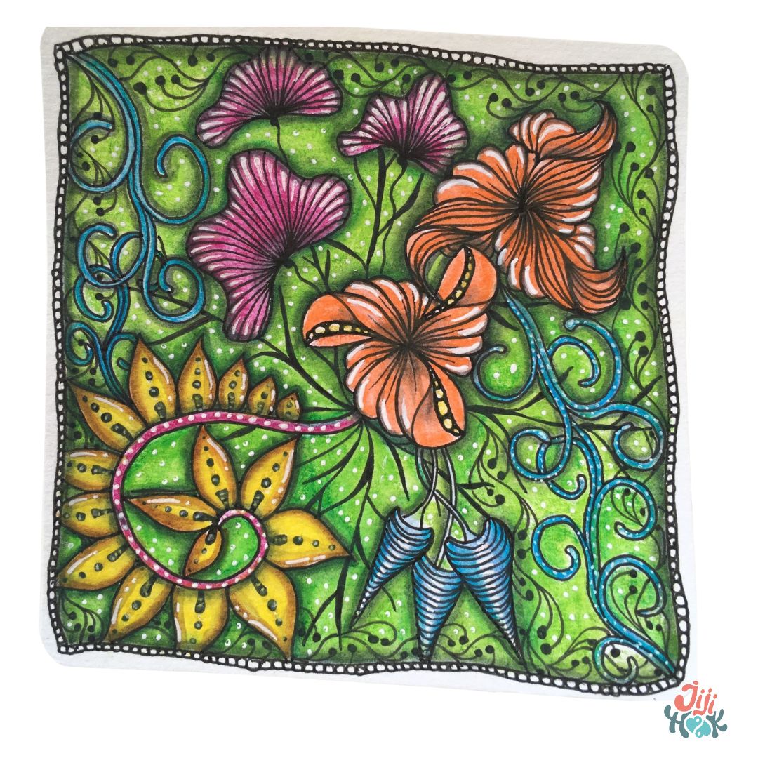 motif Zentangle inspiré de la nature et jardin