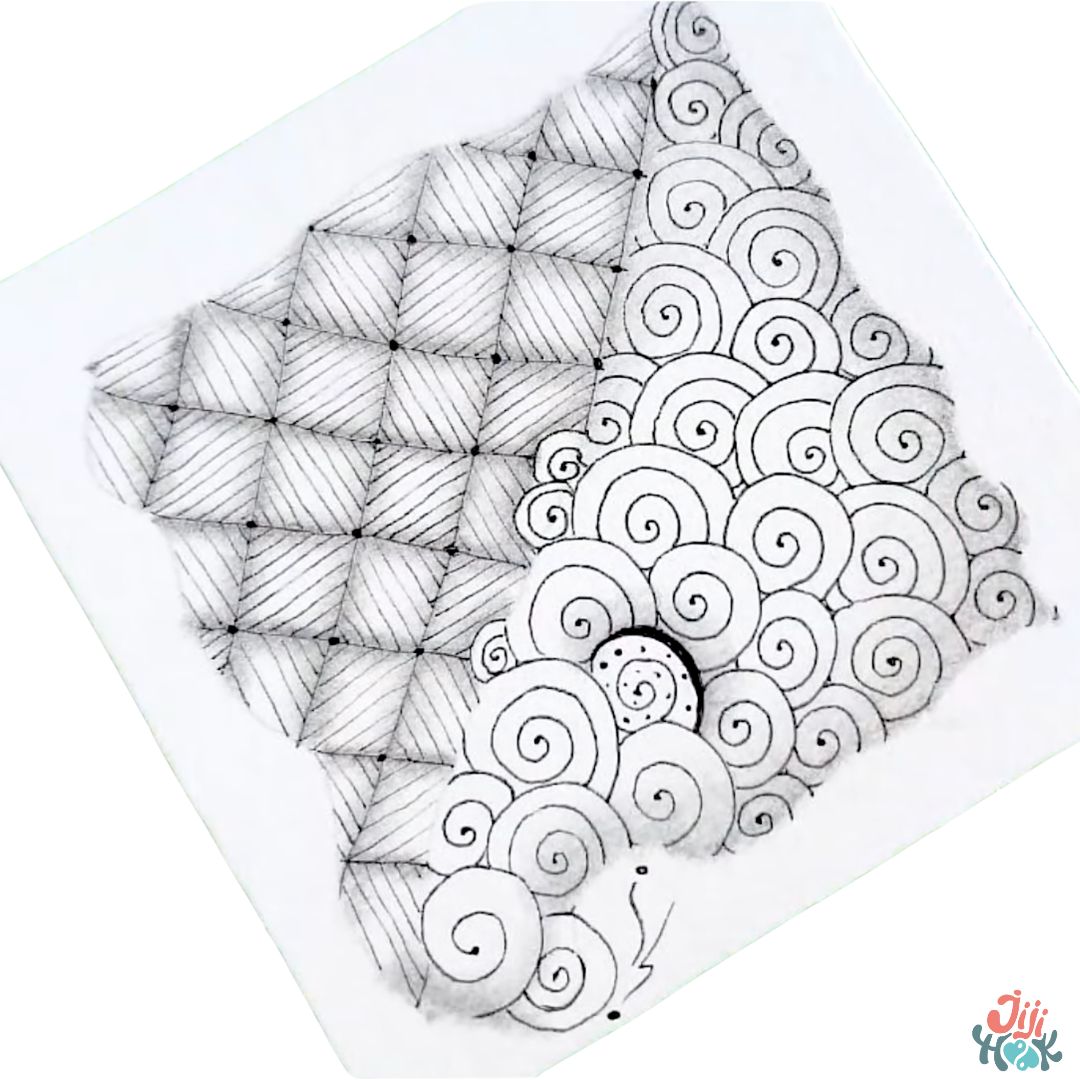 motif Zentangle "Printemps" en noir et blanc sur fond blanc