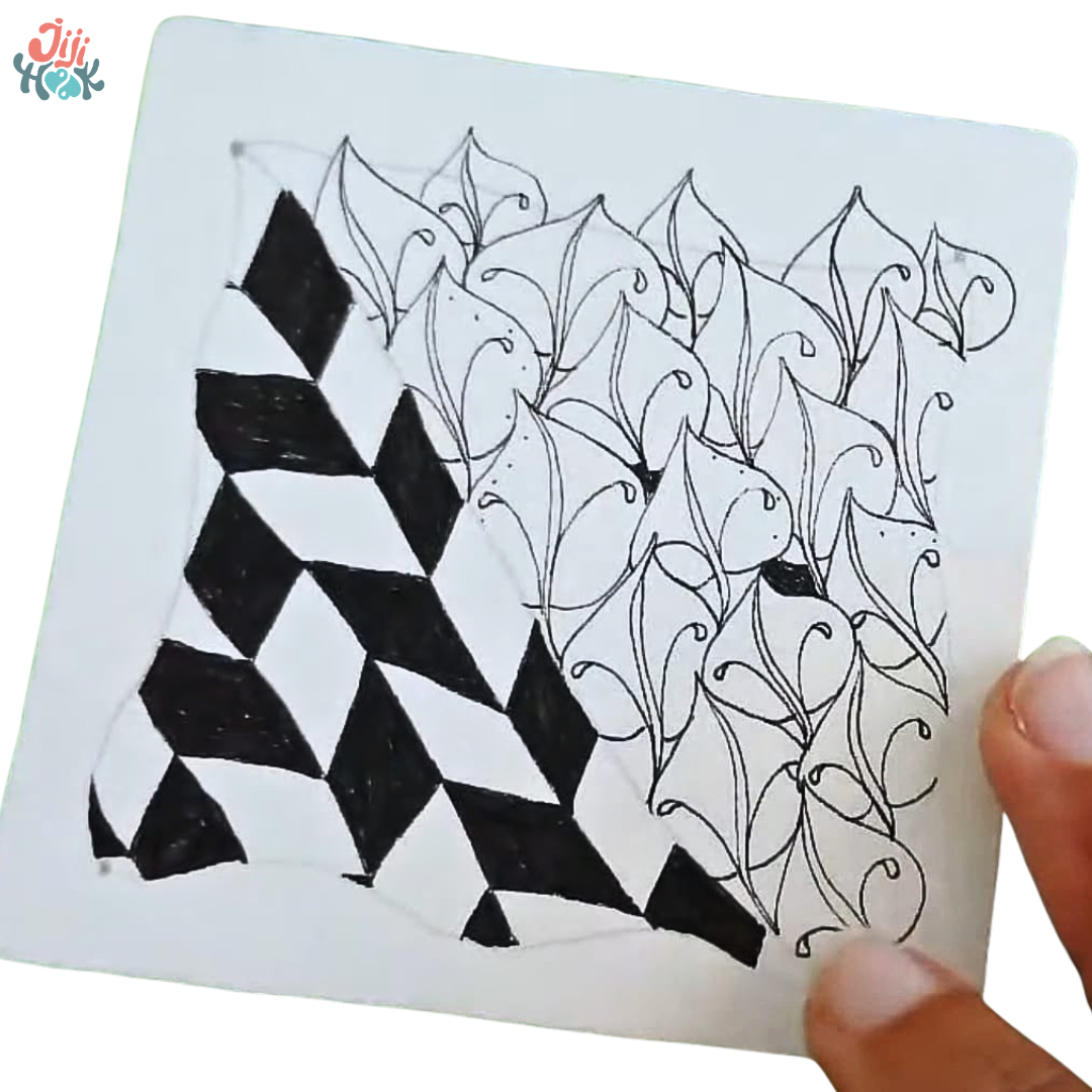 zigzags remplis sur un motif zentangle jonqal 