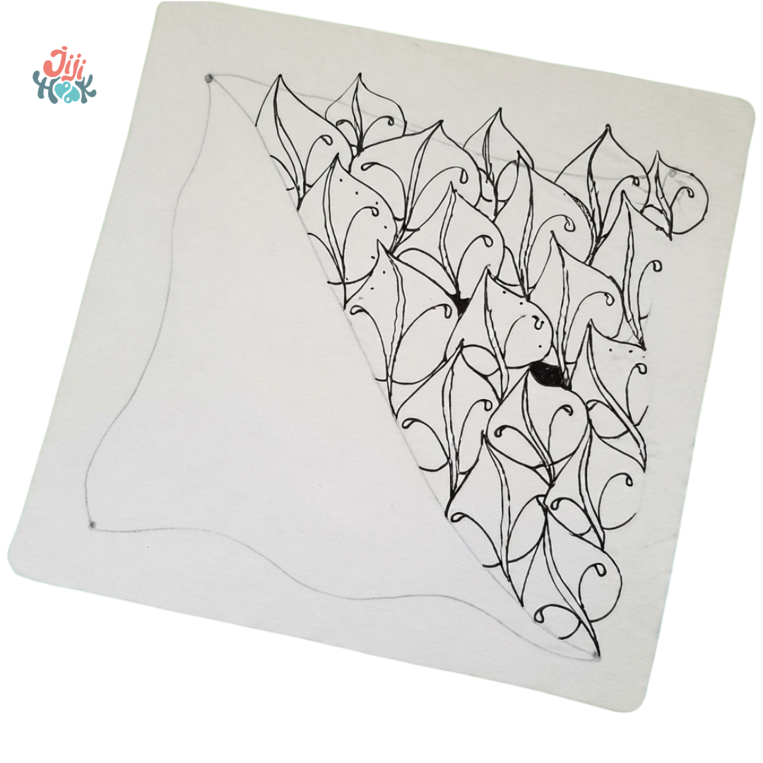 pose des ficelles pour dessiner le motif Zentangle Jonqal 