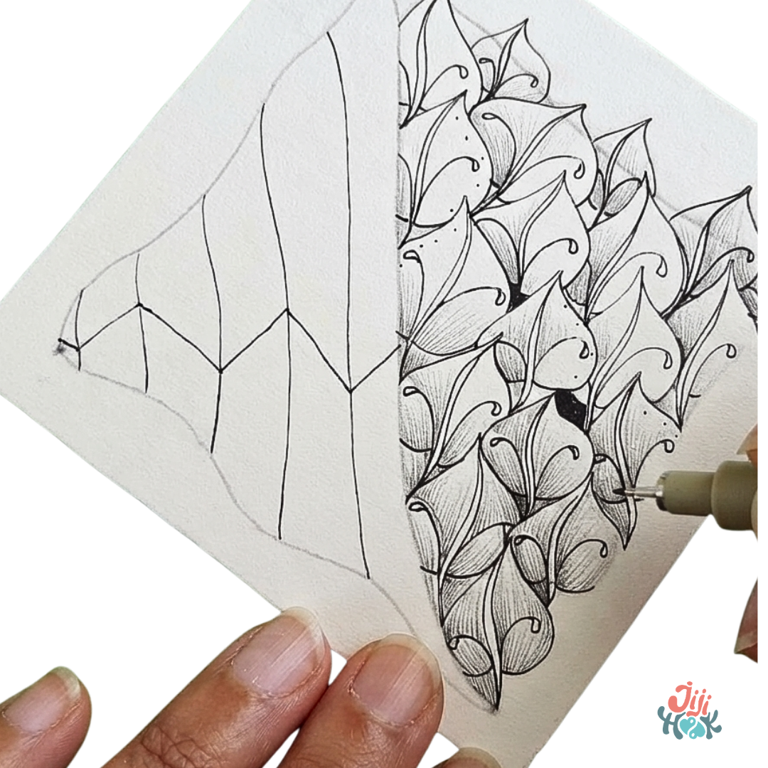 traçage de zigzags pour le motif zentangle jonqal